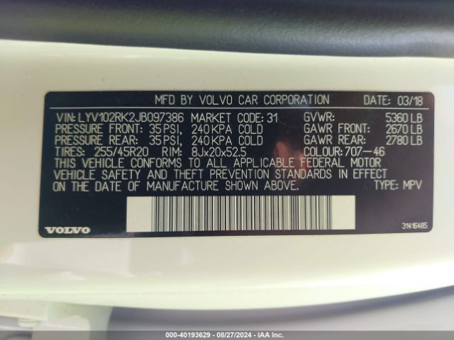 LYV102RK2JB097386 Volvo Xc60 T5 Momentum