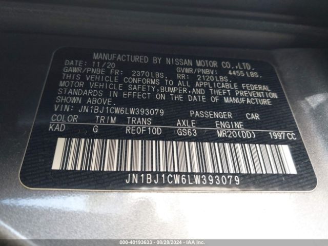JN1BJ1CW6LW393079 Nissan Rogue Sport Sv Awd Xtronic Cvt