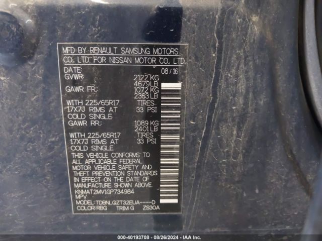 KNMAT2MV1GP734984 Nissan ROGUE SV