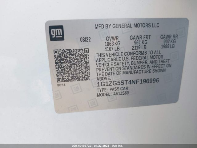 1G1ZG5ST4NF196996 Chevrolet Malibu Fwd Rs