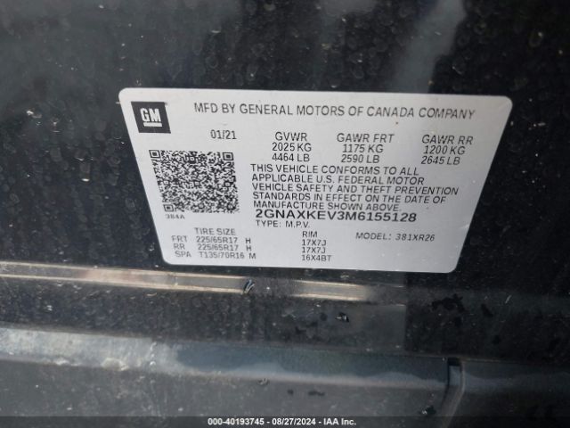 2GNAXKEV3M6155128 Chevrolet Equinox Fwd Lt
