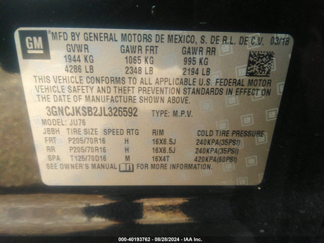 Chevrolet TRAX LS 2018 3GNCJKSB2JL326592 Image 9