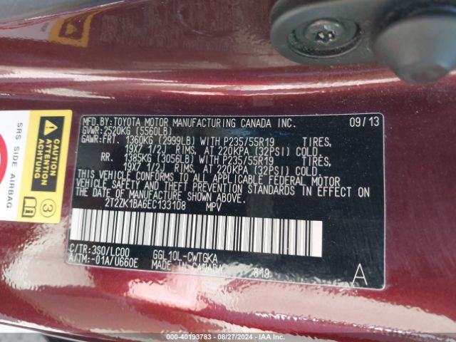 2T2ZK1BA6EC133108 Lexus RX 350