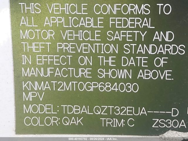 KNMAT2MT0GP684030 Nissan ROGUE SV