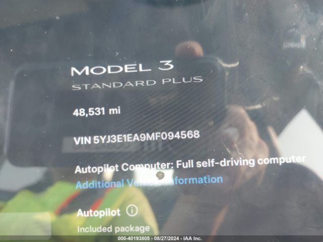 5YJ3E1EA9MF094568 Tesla Model 3 Standard Range Plus Rear-wheel Drive