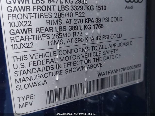 WA1EVAF17MD003953 Audi Q8 Premium Plus 55 Tfsi Quattro Tiptronic