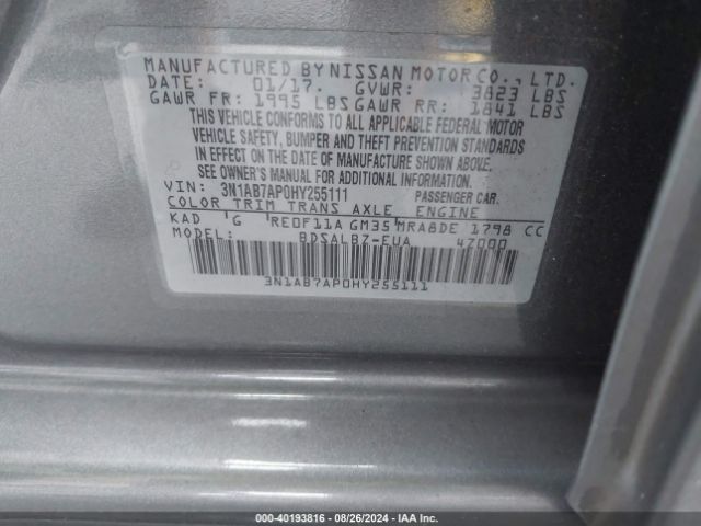 3N1AB7AP0HY255111 Nissan SENTRA S
