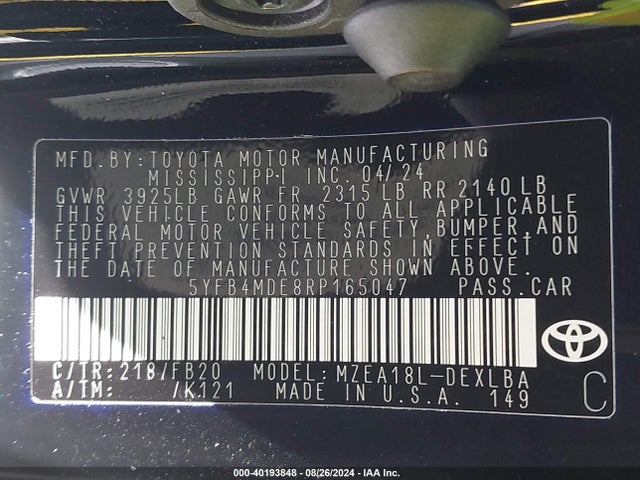 Toyota COROLLA LE 2024 5YFB4MDE8RP165047 Image 9