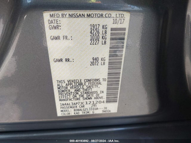 Nissan Altima 2.5 S 2018 1N4AL3AP7JC121204 Image 9