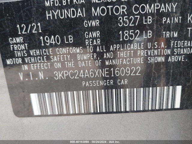 Hyundai Accent Se/sel 2022 3KPC24A6XNE160922 Image 9