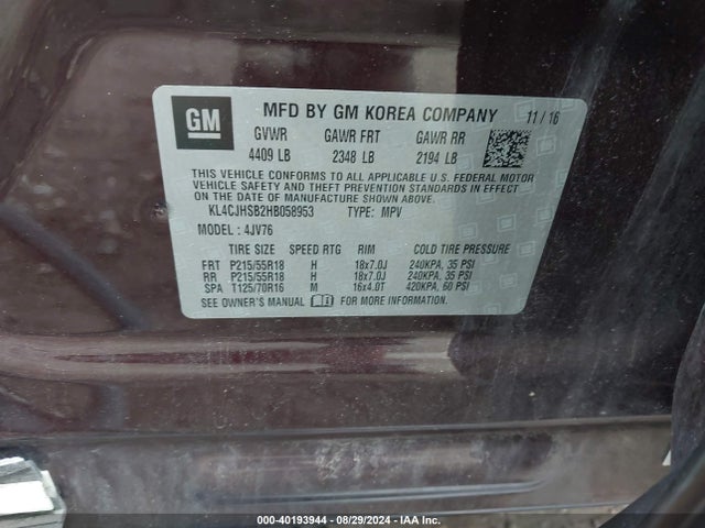 KL4CJHSB2HB058953 Buick Encore Premium