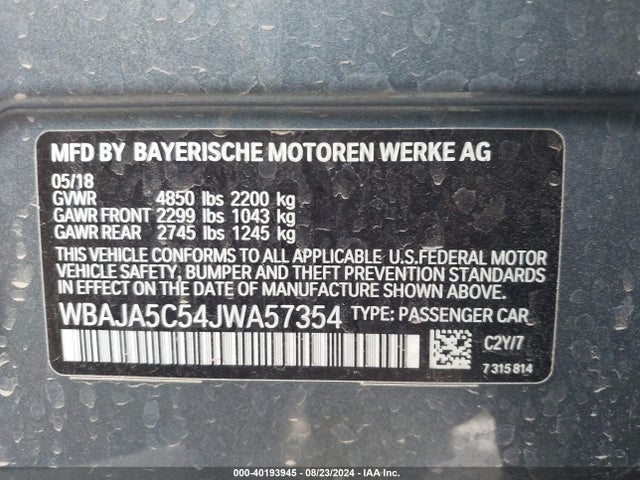 WBAJA5C54JWA57354 BMW 530I