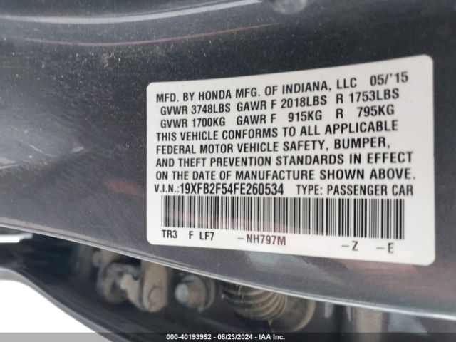 2015 HONDA CIVIC SEDAN 19XFB2F54FE260534 Photo 8