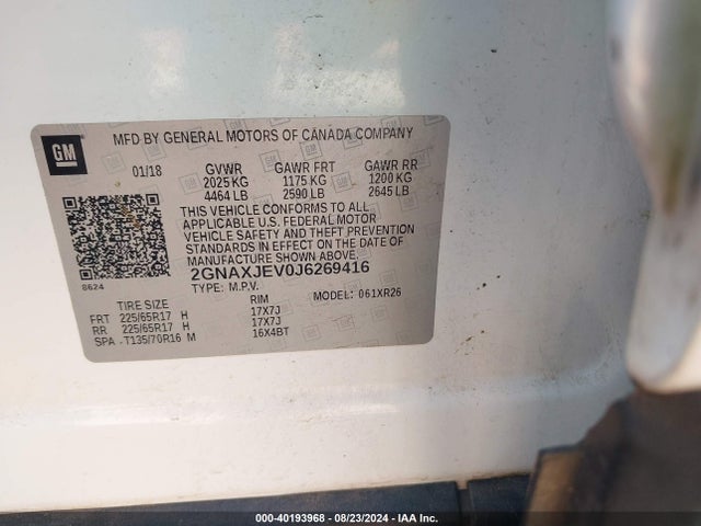 Chevrolet EQUINOX LT 2018 2GNAXJEV0J6269416 Image 9