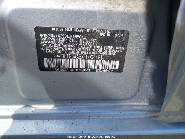 Subaru Impreza 2.0i 2015 JF1GJAA6XFH004481 Image 9