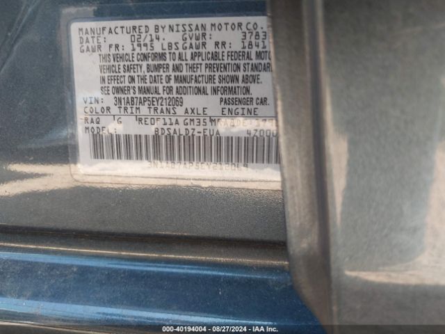 3N1AB7AP5EY212069 Nissan Sentra Fe+ S/fe+ Sv/s/sl/sr/sv