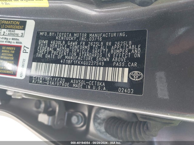 4T1BF1FK4GU227549 Toyota CAMRY SE
