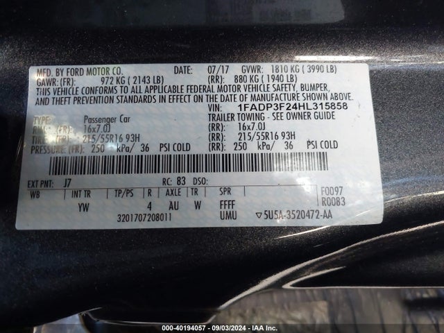 Ford FOCUS SE 2017 1FADP3F24HL315858 Image 9