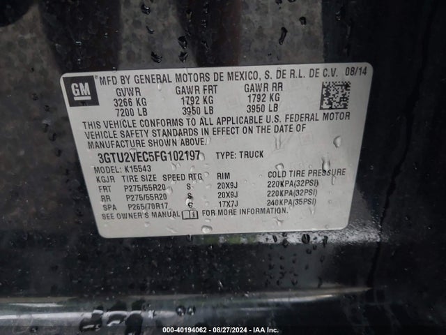 GMC Sierra 1500 Slt 2015 3GTU2VEC5FG102197 Image 9