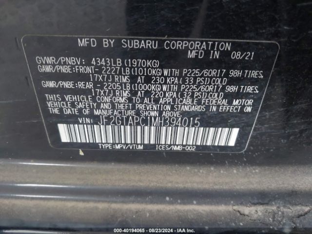 JF2GTAPC1MH394015 Subaru Crosstrek Premium