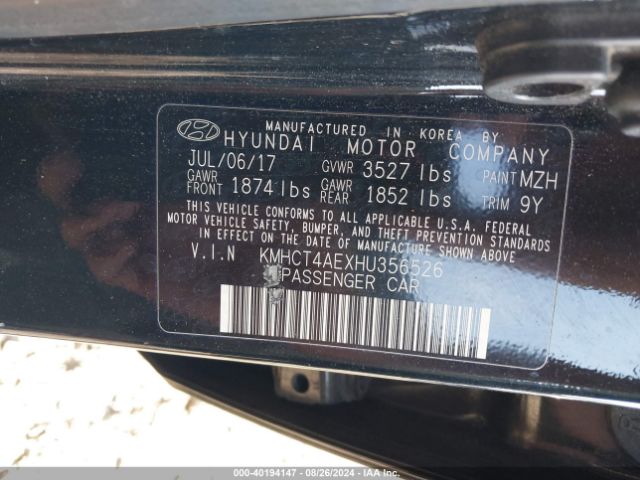 KMHCT4AEXHU356526 Hyundai ACCENT SE