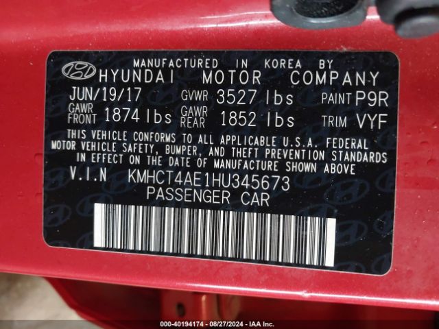 KMHCT4AE1HU345673 Hyundai Accent Value Edition