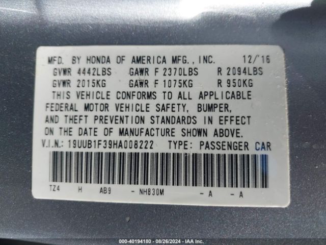 19UUB1F39HA008222 Acura TLX