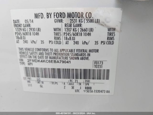 2FMDK4KC6EBA79041 Ford Edge Limited