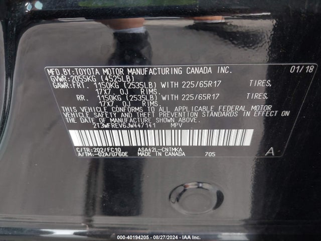 Toyota Rav4 Xle 2018 2T3WFREV6JW447141 Image 9