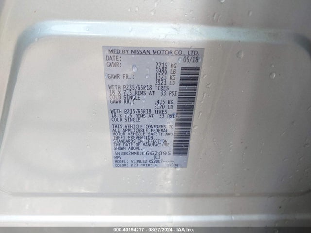 Nissan Pathfinder Sv 2018 5N1DR2MM8JC662095 Image 9