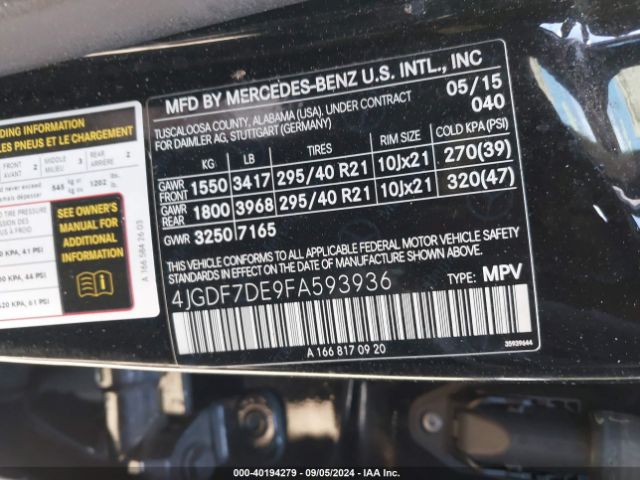 4JGDF7DE9FA593936 Mercedes-Benz Gl 550 4matic