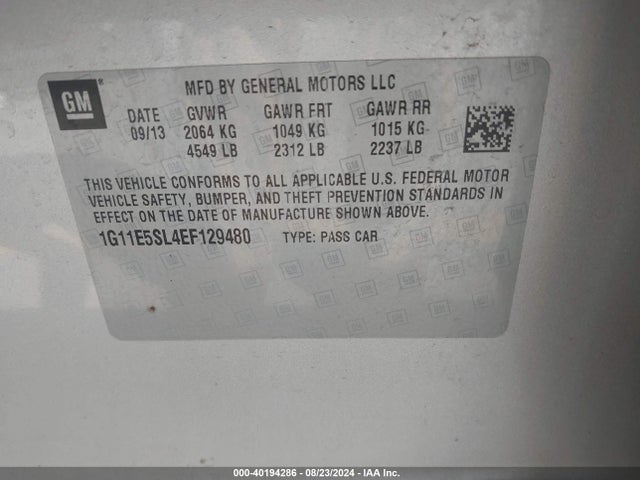 Chevrolet MALIBU 2LT 2014 1G11E5SL4EF129480 Image 9