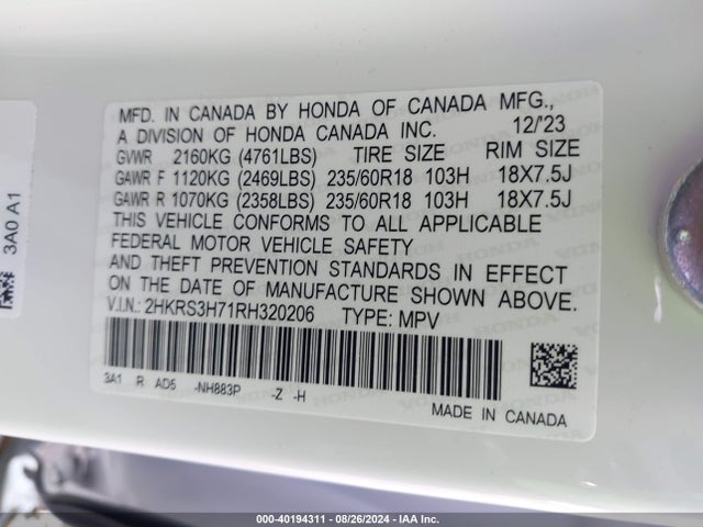 Honda Cr-v Ex-l 2wd 2024 2HKRS3H71RH320206 Image 9