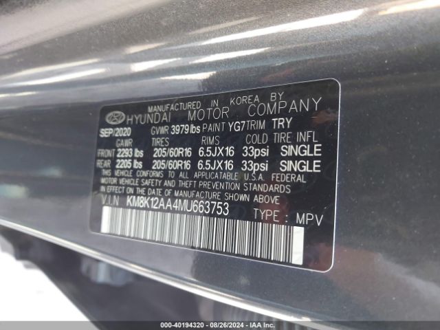 KM8K12AA4MU663753 Hyundai Kona Se