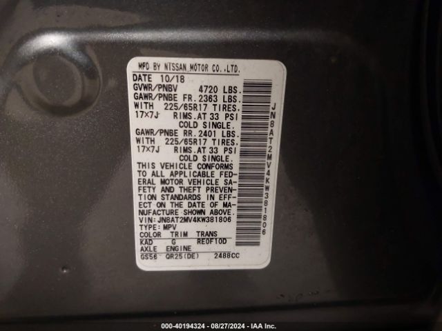 JN8AT2MV4KW381806 Nissan ROGUE SV