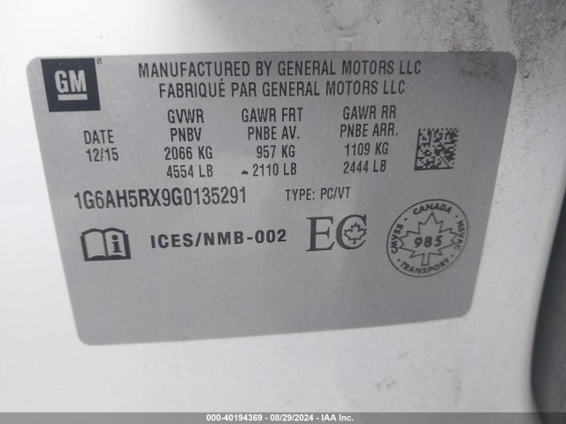 1G6AH5RX9G0135291 Cadillac Ats Luxury Collection