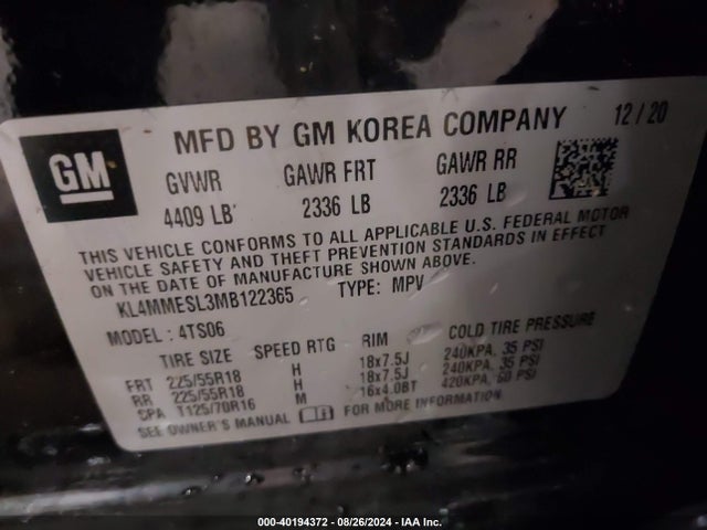 KL4MMESL3MB122365 Buick Encore Gx Awd Select
