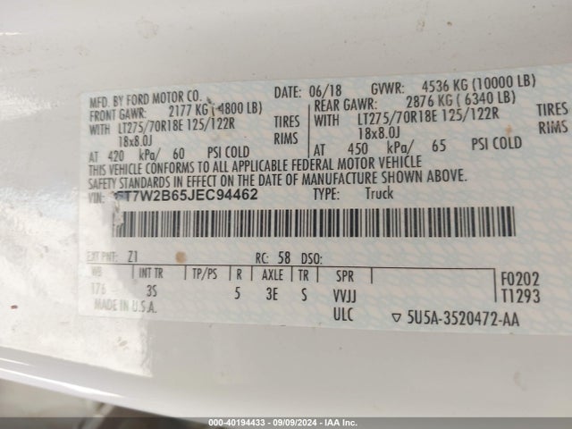 Ford F-250 Xlt 2018 1FT7W2B65JEC94462 Image 9