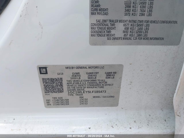 1GC1WLEY5LF185473 Chevrolet Silverado 2500hd 2wd  Long Bed Wt