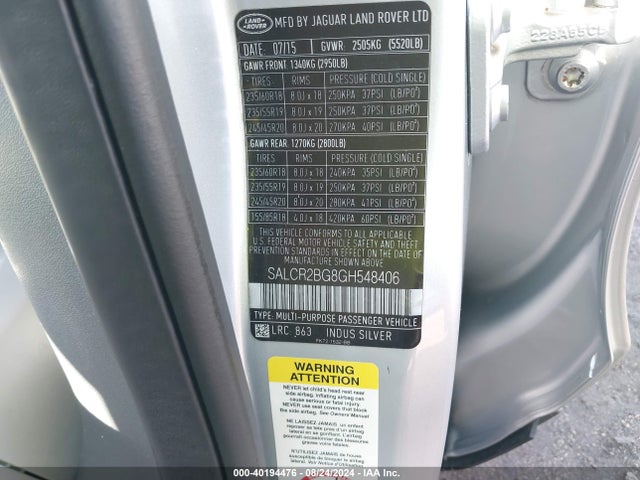 SALCR2BG8GH548406 Land Rover Discovery Sport Hse
