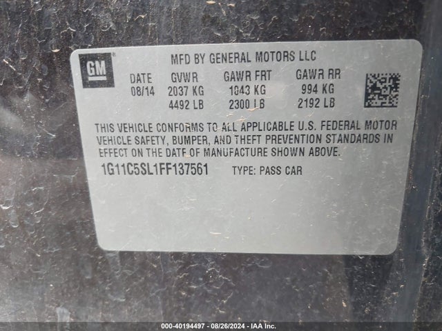 Chevrolet MALIBU 1LT 2015 1G11C5SL1FF137561 Image 9