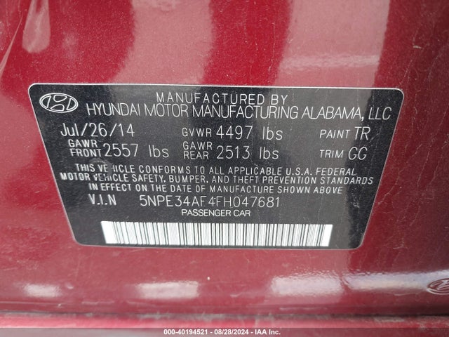 Hyundai Sonata Sport 2015 5NPE34AF4FH047681 Image 9