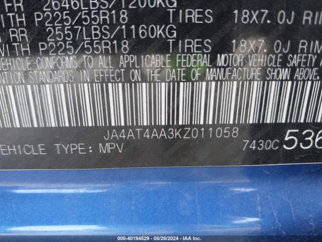 JA4AT4AA3KZ011058 Mitsubishi Eclipse Cross Le