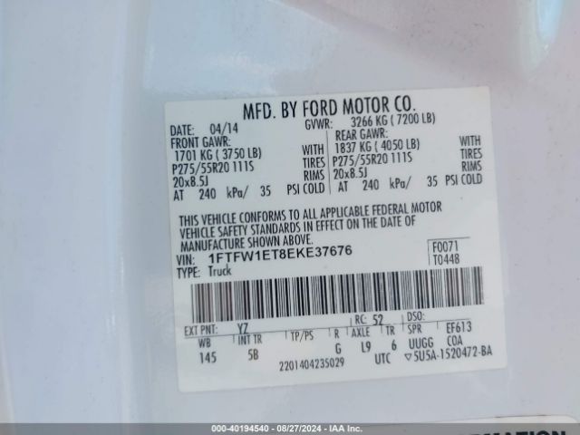 1FTFW1ET8EKE37676 Ford F-150 Fx4