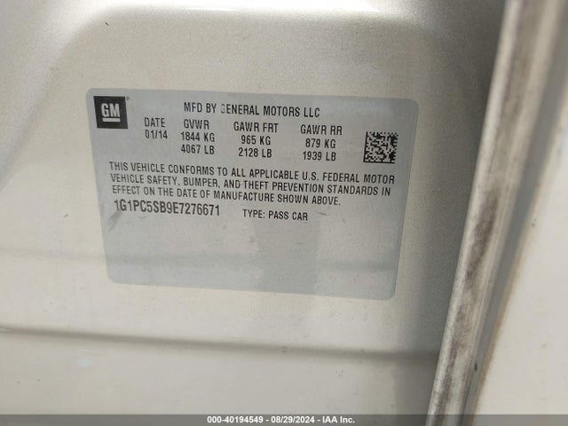 Chevrolet Cruze 1lt Auto 2014 1G1PC5SB9E7276671 Image 9