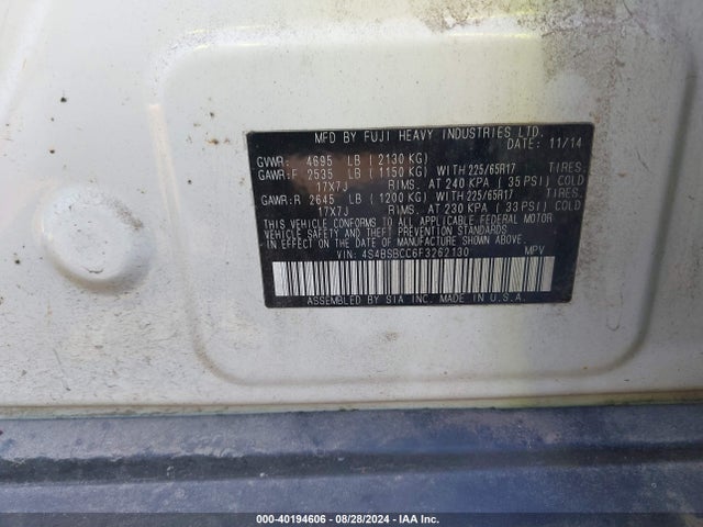 Subaru Outback 2.5i Premium 2015 4S4BSBCC6F3262130 Image 9