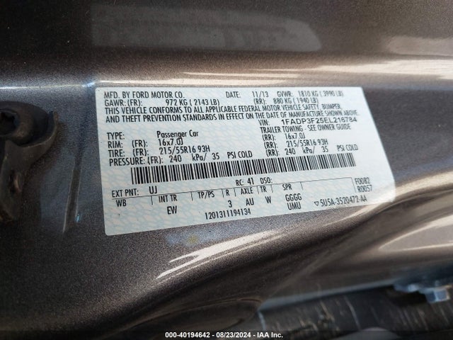 Ford FOCUS SE 2014 1FADP3F25EL216784 Image 9