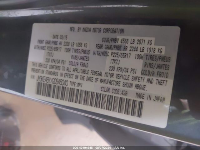 JM3KE4BYXG0646040 Mazda CX-5 SPORT