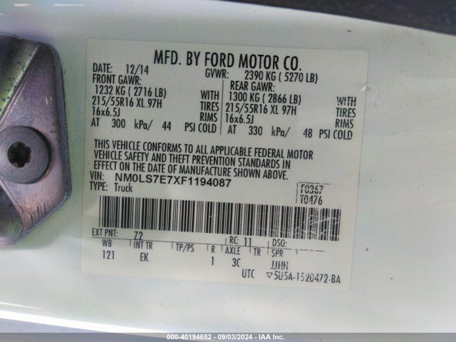 Ford Transit Connect Xl 2015 NM0LS7E7XF1194087 Image 9