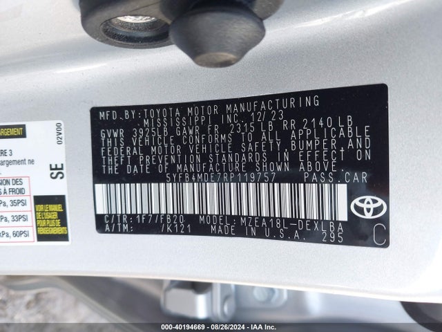 Toyota Corolla 2024 5YFB4MDE7RP119757 Image 22